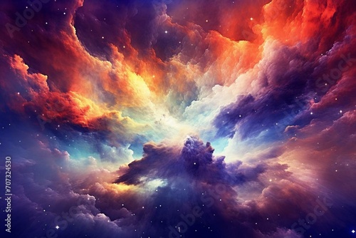 colorful depiction of a cosmic galaxy with vibrant nebula clouds. Generative AI © Sofia