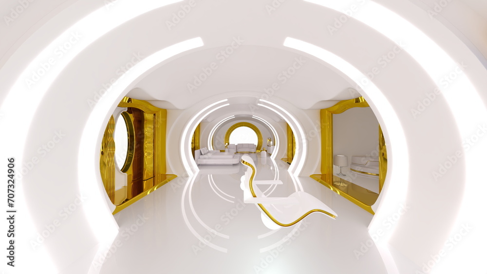 Φωτογραφία 近未来の細長いワンルーム　3DCG レンダリング