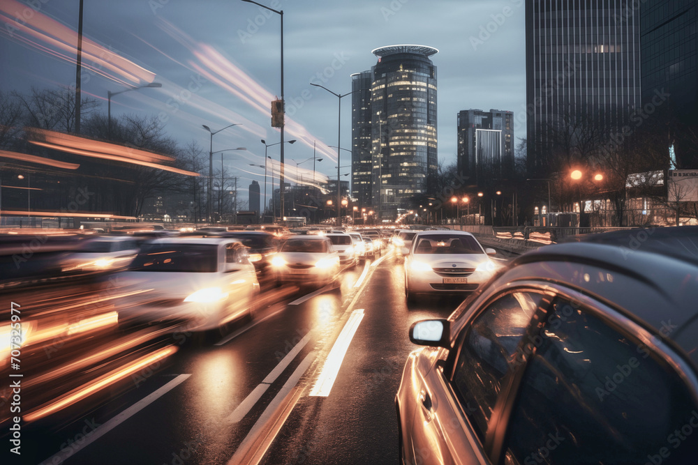 Fahrlicht Spuren auf der Straße einer Großstadt Fahrlicht Spuren auf der Straße einer Großstadt