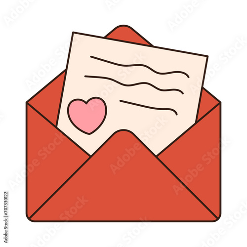 groovy love letter envelope retro icon Retro cartoon Valentines day element in trendy retro 60s 70s style. Vector illustration.