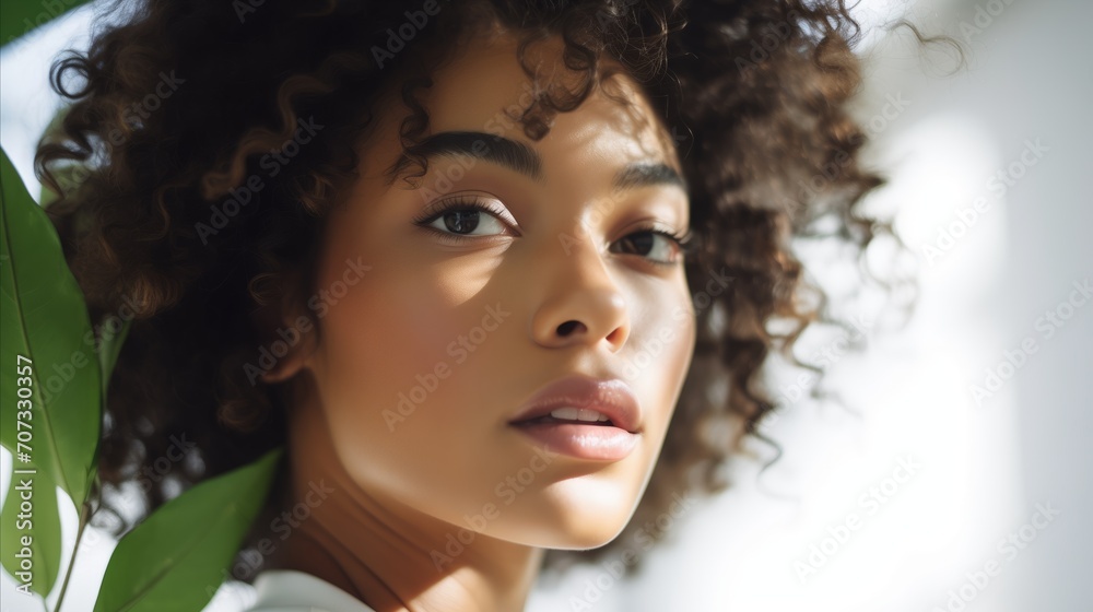 Close Up of Woman With Curly Hair