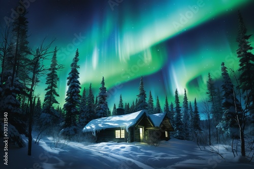 Captivating Polar Lights. Serene Snowscape, Evoking Tranquility, Wonder, and Awe
