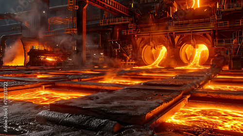 Um tiro dramático de um alto-forno em uma planta de fabricação de aço ilustrando o calor intenso e os processos industriais envolvidos na produção de aço photo