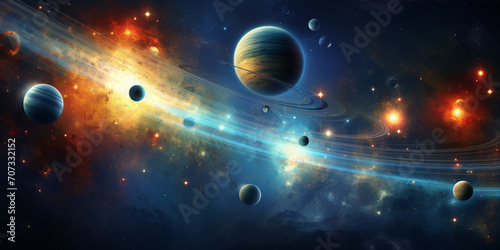 Solar system planets at starry sky  AI Generative.