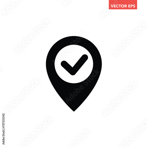 Black single location confirm
 icon, simple map pin anchor sign glyph flat design vector pictogram, infographic interface elements for app logo web button ui ux isolated on white background