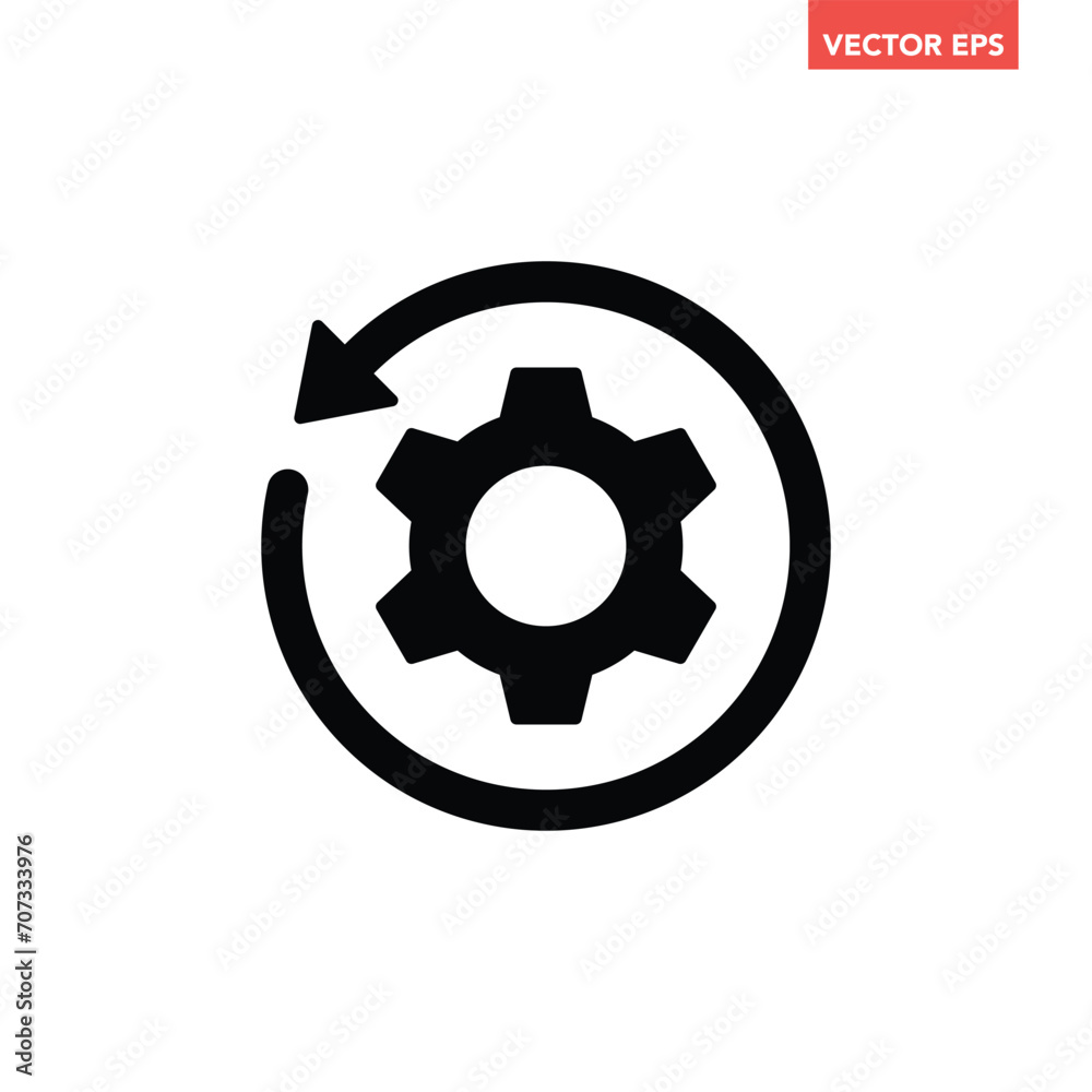 Black single round gear workflow icon, simple cog wheel process cycle glyph flat design svg vector pictogram, infographic interface elements for app logo web button ui ux isolated on white background Black single round gear workflow icon, simple cog wheel process cycle glyph flat design svg vector pictogram, infographic interface elements for app logo web button ui ux isolated on white background