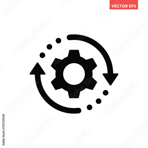 Black single round system update icon, simple cog wheel process circle glyph flat design vector pictogram, infographic interface elements for app logo web button ui ux isolated on white background photo