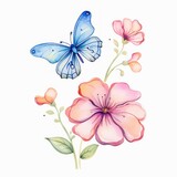 Aquarell Illustration Frühlingsblumen und Schmetterling
