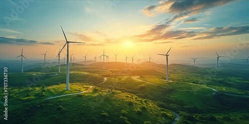 Wind Turbines Harvesting Green Energy in the Heart of European Summer Landscape, Creating an Organic, UHD Impression, Generative AI