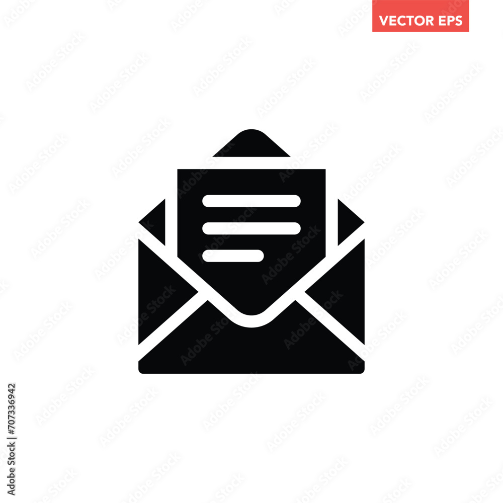 Black single email letter glyph icon, simple mail envelope flat design vector pictogram, infographic interface elements for app logo web button ui ux isolated on white background Black single email letter glyph icon, simple mail envelope flat design vector pictogram, infographic interface elements for app logo web button ui ux isolated on white background
