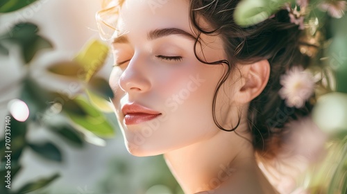 A beautiful woman showcasing the benefits of using natural ingredients in skincare. generative AI photo
