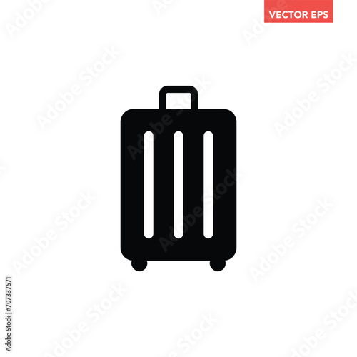 Black single suitcase filled icon, simple travel baggage flat design pictogram, infographic vector for app logo web button ui ux interface elements isolated on white background