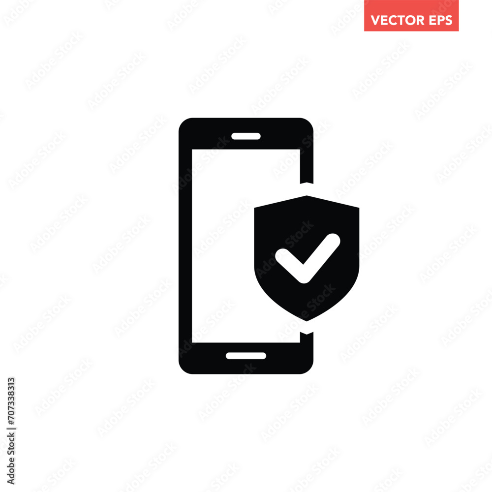 Black single mobile protection fill icon, simple digital theft defence flat design pictogram, infographic vector for app logo web website button ui ux interface element isolated on white background Black single mobile protection fill icon, simple digital theft defence flat design pictogram, infographic vector for app logo web website button ui ux interface element isolated on white background