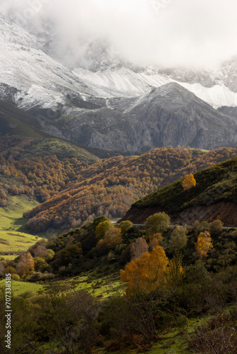 Mountain landscape panorama of las ubinas la mesa reserve in Asturias Spain photo