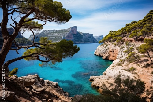 View of the sea and rocks from the high shore. Majorca © neirfy