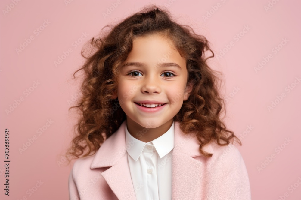 Portrait of a cute little girl with curly hair on a pink background Portrait of a cute little girl with curly hair on a pink background