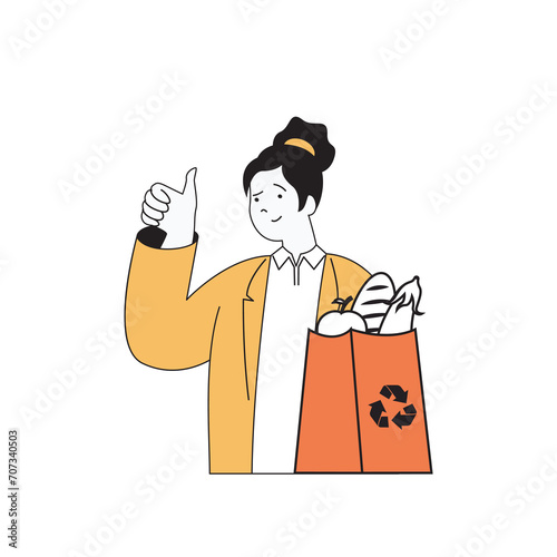 Fitness concept with cartoon people in flat design for web. Woman leading healthy lifestyle and controlling diet with balanced menu. Vector illustration for social media banner, marketing material.