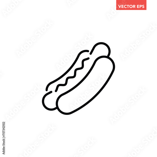 Single black hot dog thin line icon, simple street food element outline flat design pictogram, infographic vector for app logo web button ui ux interface isolated on white background