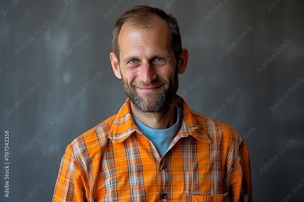 Portrait of a handsome mature man smiling at the camera over grey background