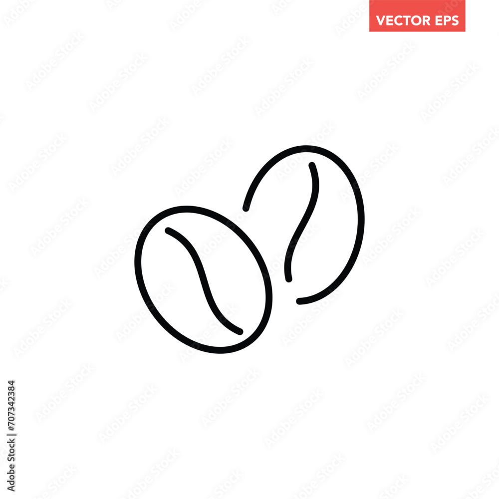 Black single coffee beans thin line icon, simple outline food ingredient flat design pictogram, infographic vector for app logo web button ui ux interface elements isolated on white background Black single coffee beans thin line icon, simple outline food ingredient flat design pictogram, infographic vector for app logo web button ui ux interface elements isolated on white background