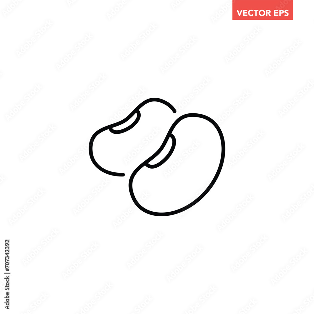 Single black beans thin line icon, simple food element flat design pictogram, infographic vector app logo web button ui ux interface white background Single black beans thin line icon, simple food element flat design pictogram, infographic vector app logo web button ui ux interface white background