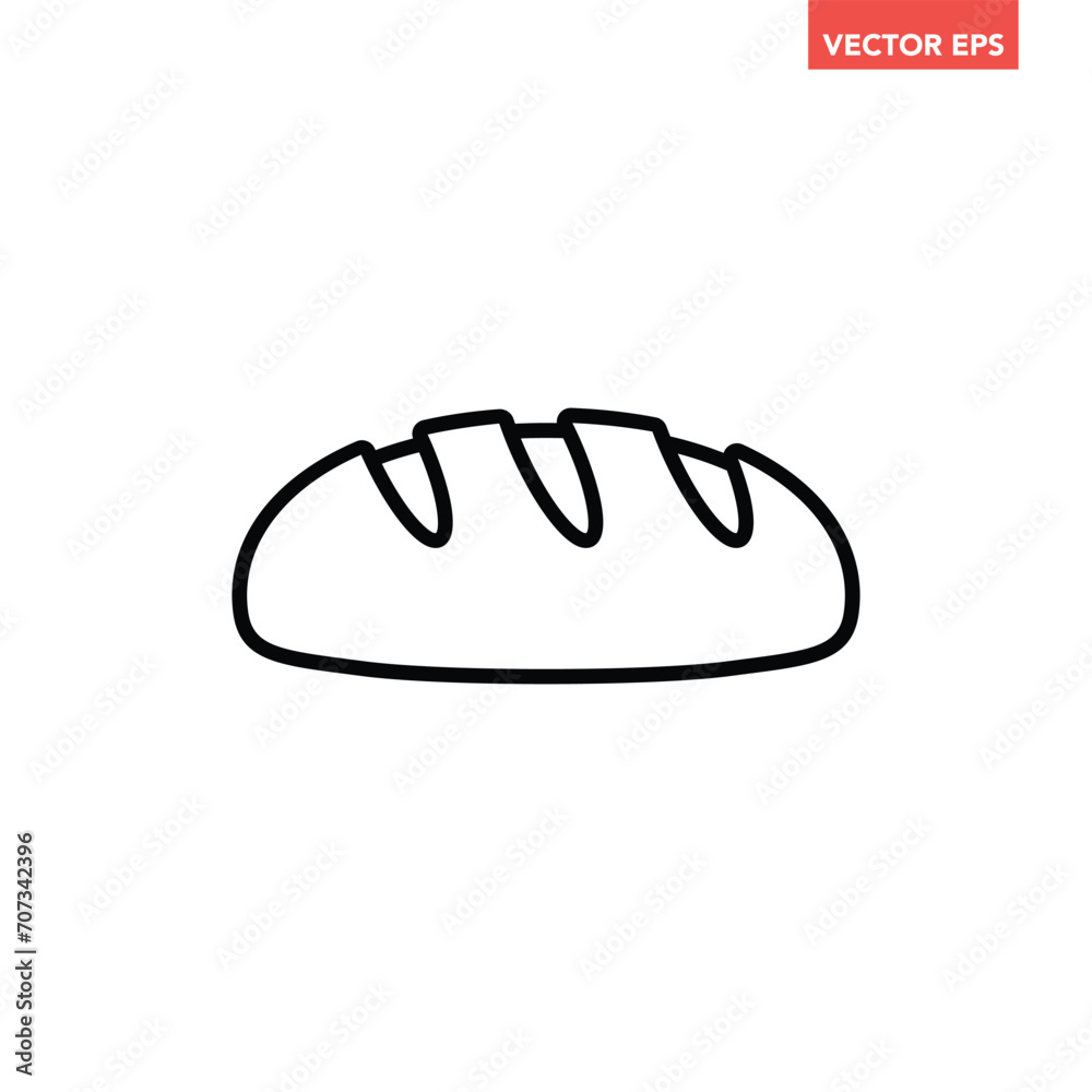 Black single bread thin line icon, simple outline bakery food flat design pictogram, infographic vector for app logo web button ui ux interface elements isolated on white background Black single bread thin line icon, simple outline bakery food flat design pictogram, infographic vector for app logo web button ui ux interface elements isolated on white background