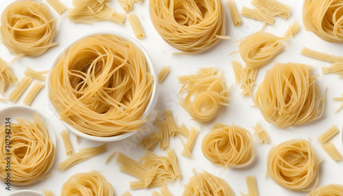 Nest of noodles on white background