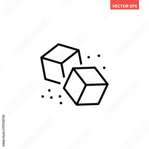 Single black sugar cubes thin line icon, simple outline breakfast food flat design pictogram, infographic vector for app logo web button ui ux interface elements isolated on white background