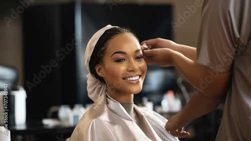 Young black woman, receiving beauty treatment in a luxury spa.