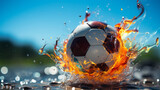 Soccer Fever: Igniting the Game's Spirit through dynamic illustrations featuring balls, flames, competition, and vibrant team symbols!, generative AI