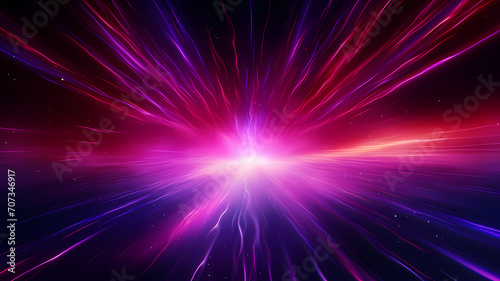 Abstract background in red purple and white neon glow colors. Speed of light in galaxy. Explosion in universe