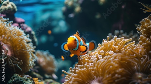  an orange and white clown fish swimming in an aquarium with anemone and anemone anemone on the bottom of anemone and anemone anemone anemone.