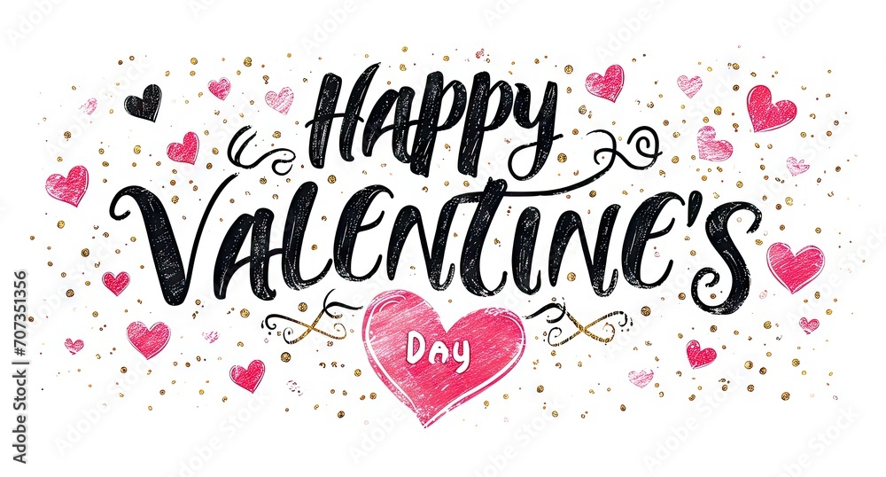 happy valentines day handwritten lettering Generative AI