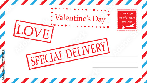Set of stamps Valentine's Day, Love, Special Delivery photo