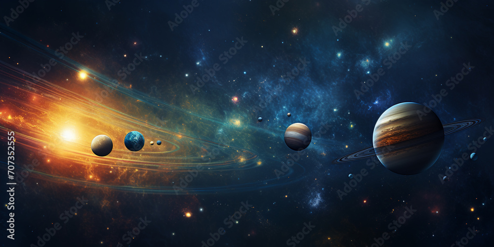 Solar system planets at starry sky, AI Generative. Solar system planets at starry sky, AI Generative.