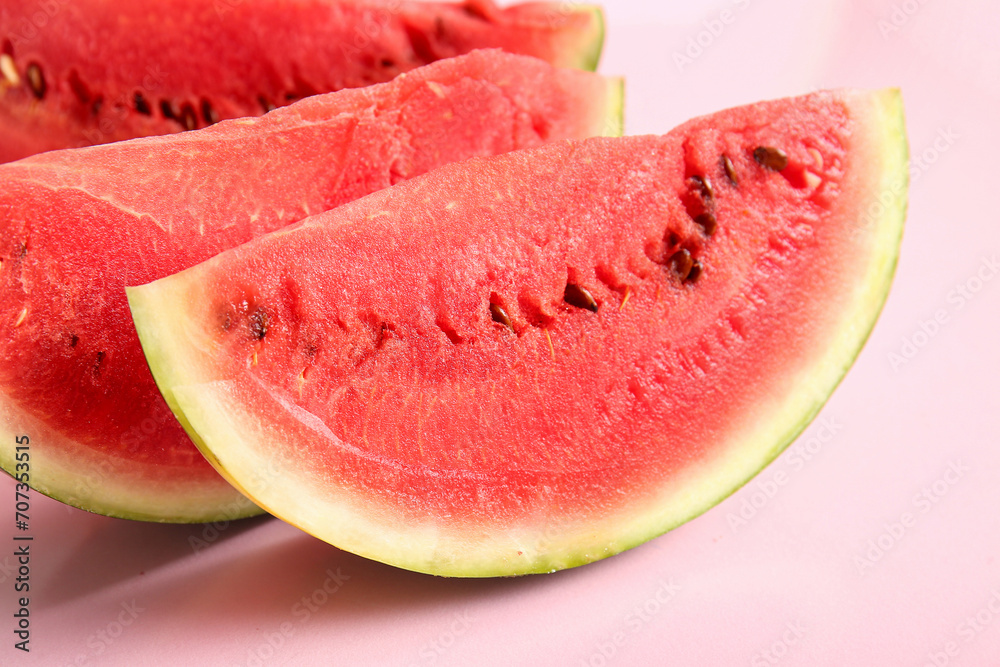 Pieces of fresh watermelon on pink background Pieces of fresh watermelon on pink background