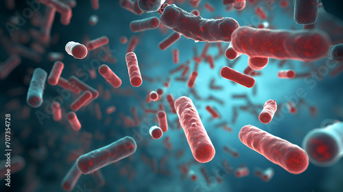 macro image of bacteria in red color, 3D illustration with copy space photo