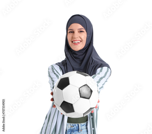 Young Muslim woman with soc...