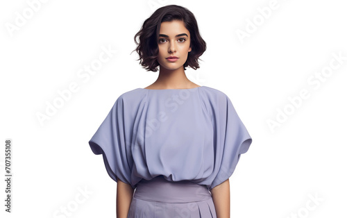 Dolman sleeve top. Woman wearing a periwinkle dolman sleeve top isolated on transparent background. photo