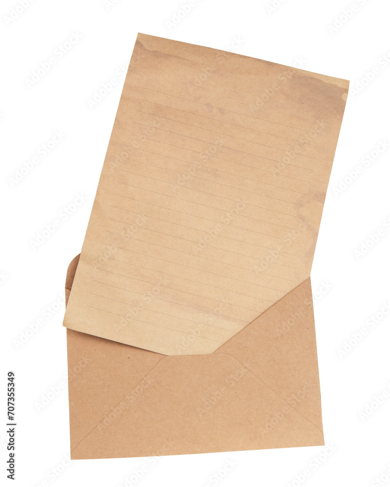 brown envelope with a blank card over white