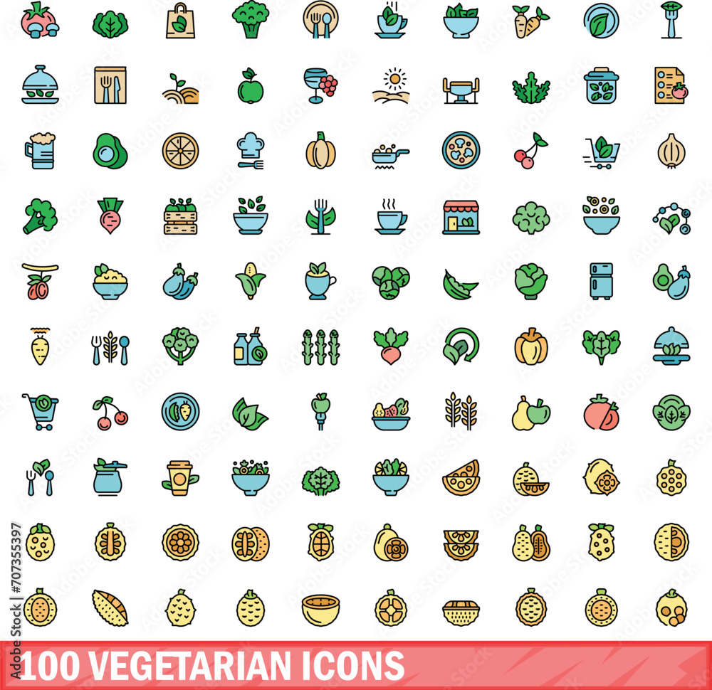Fotografie 100 vegetarian icons set