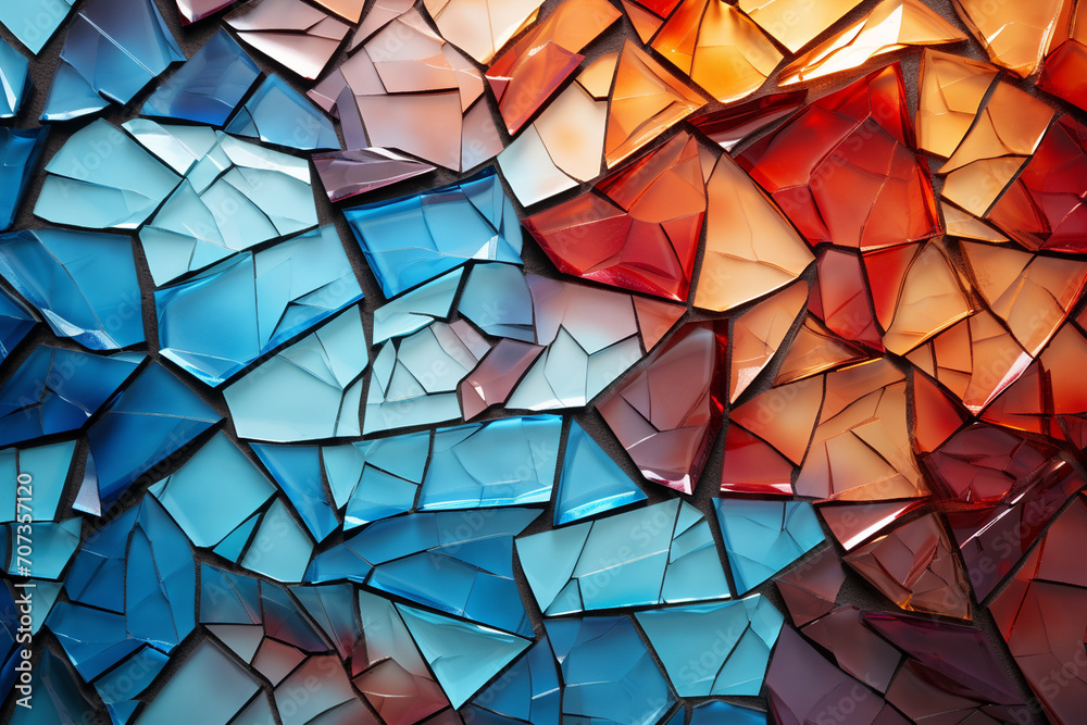 Fragmented shards of color and form, reminiscent of shattered glass, representing the moments of mental fragmentation that can occur during periods of stress or confusion. - obrazy, fototapety, plakaty 