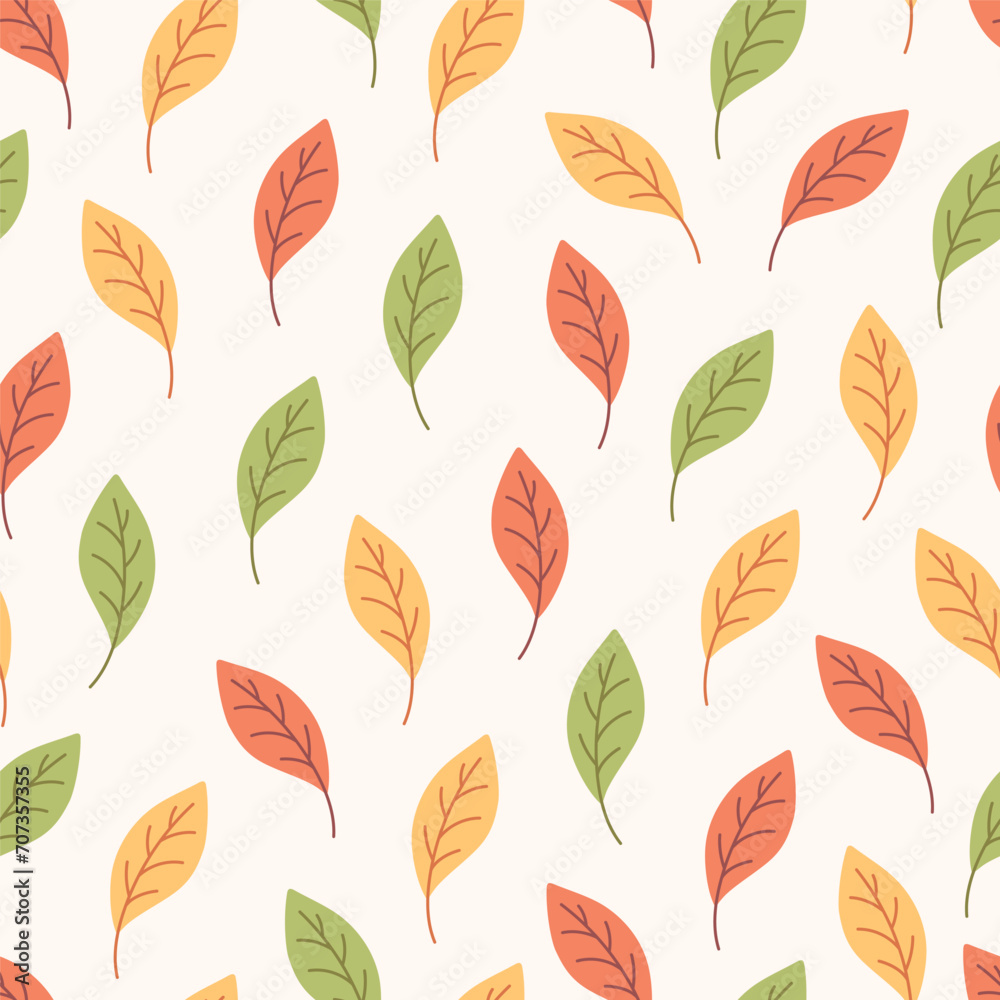 Autumn leaves seamless pattern. Autumn foliage, autumn time. Design for fabric, textile, wrapping paper. Hand drawn vector illustration
