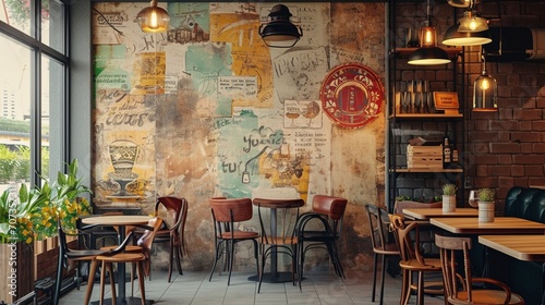 3d wallpaper Vintage hand drawn coffee shop background wall Decors photo