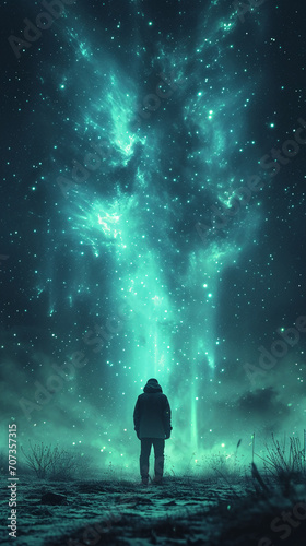 stars hanging in the sky. man standing. beauty background.. pretty background