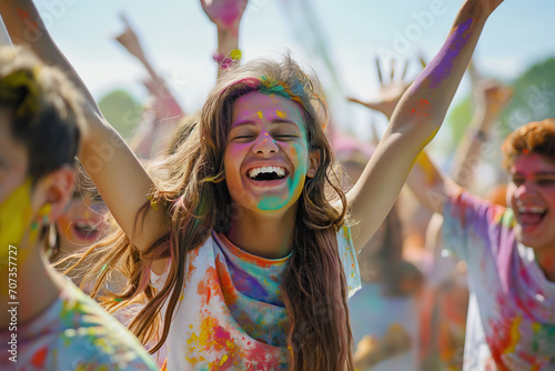 Group of People Celebrating With Raised Arms in the Air