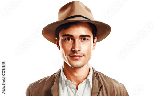 Portrait of man wearing a Boater hat isolated on white background.