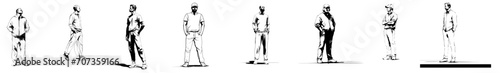 Vektorgrafik Vector von Figuren, Sportlern, abstrakte Menschen, schwarze weiß 