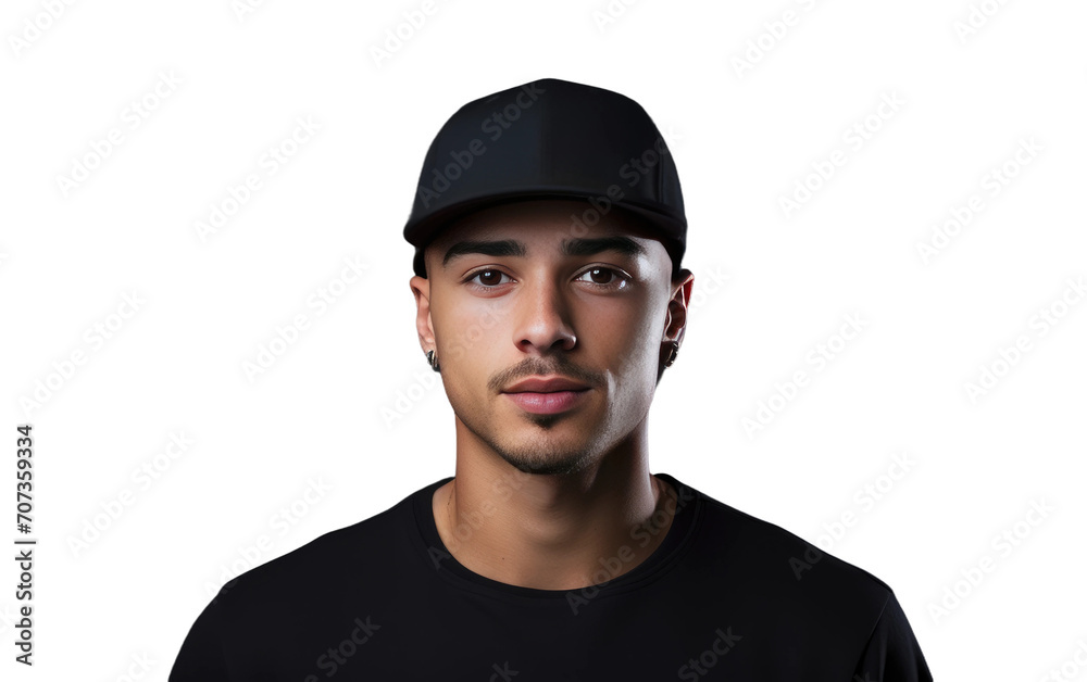Portrait of man wearing a Snapback isolated on white background.