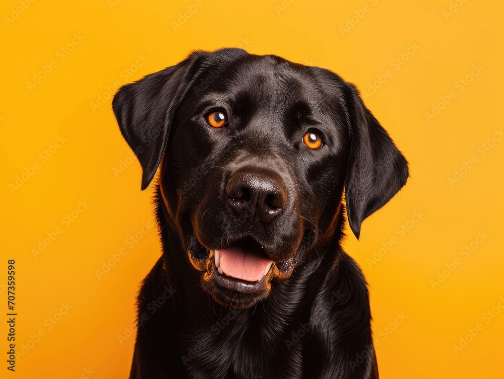 Dog Labrador Retriever on a yellow-orange background